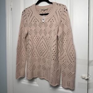 Loft Sweater Womens Medium Pink Open Knit Long Sleeve Wool Blend Scoop Neck NWT